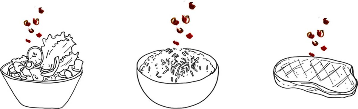 Suda's seasoning example illustrations with sprinkles
